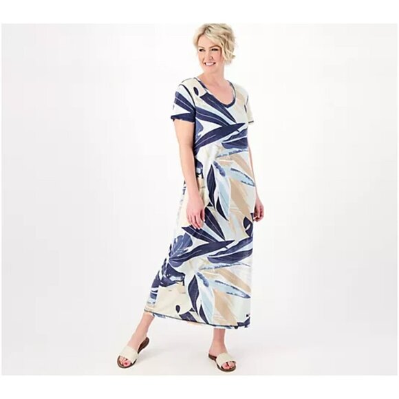 NEW Peace Love World Multi Palm Knit Jersey Petite Maxi Dress Size XXSP - Picture 1 of 7